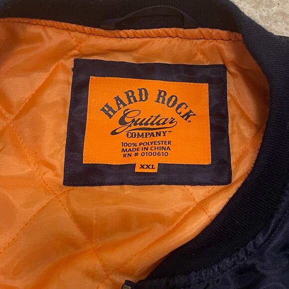 Hard Rock Guitar Company Quilted Bomber Jacket XXL | Navy Orange Nylon, Worn 1x - Picture 7 of 13